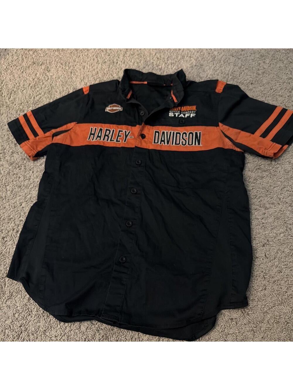 Harley Davidson Staff Button Up Short Sleeve Embroidered Biker Shirt Size L